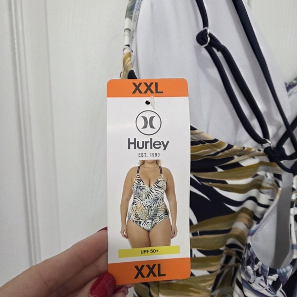 Hurley Woman One -Piece UPF 50+ Stretchy Green Palm Tropical Swimsuit Size XXL - Picture 5 of 9